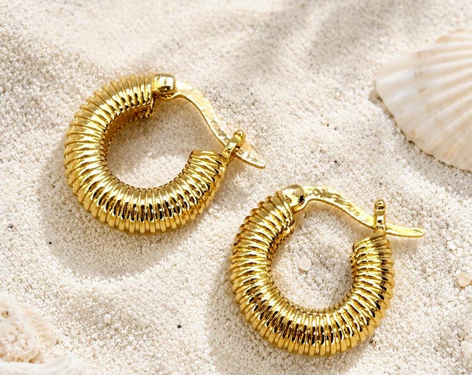 Golden Tide Ribbed Hoop Earrings