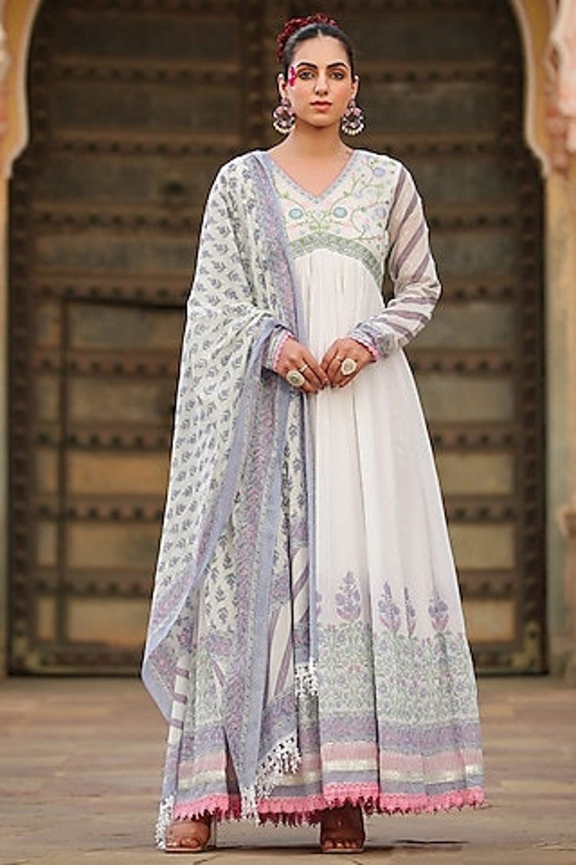 Purple Designer Readymade Anarkali Dress With Digital Printed Work