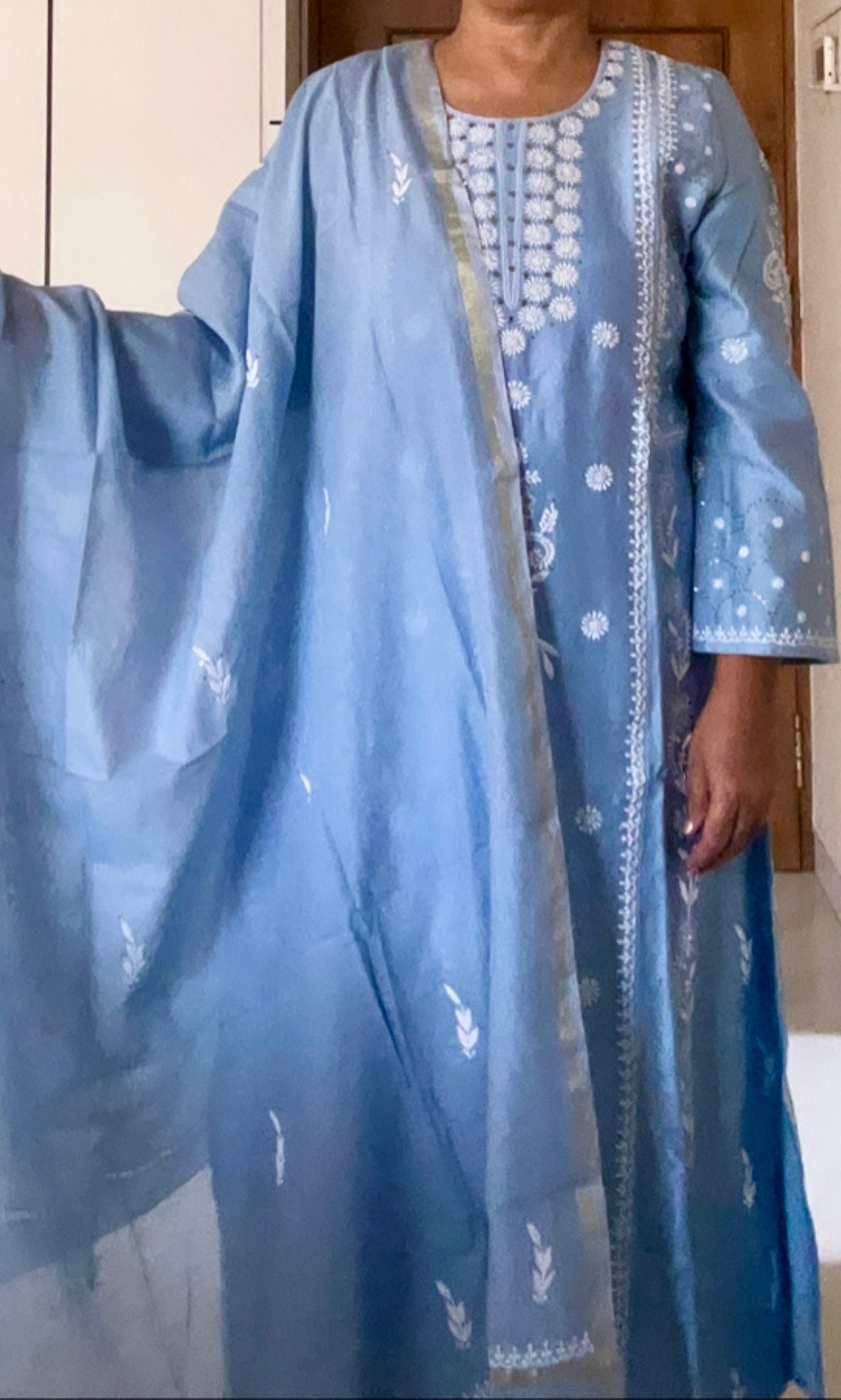 Blue - Dharwad Cotton Kurta with Palazzo & Dupatta Set