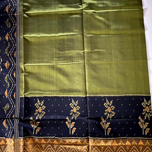 Mehendi Green Patola Saree with Black Border & Zari | Handwoven Elegance | Patola Pallu | Festive Silk Saree for Wedding/ Celebrations