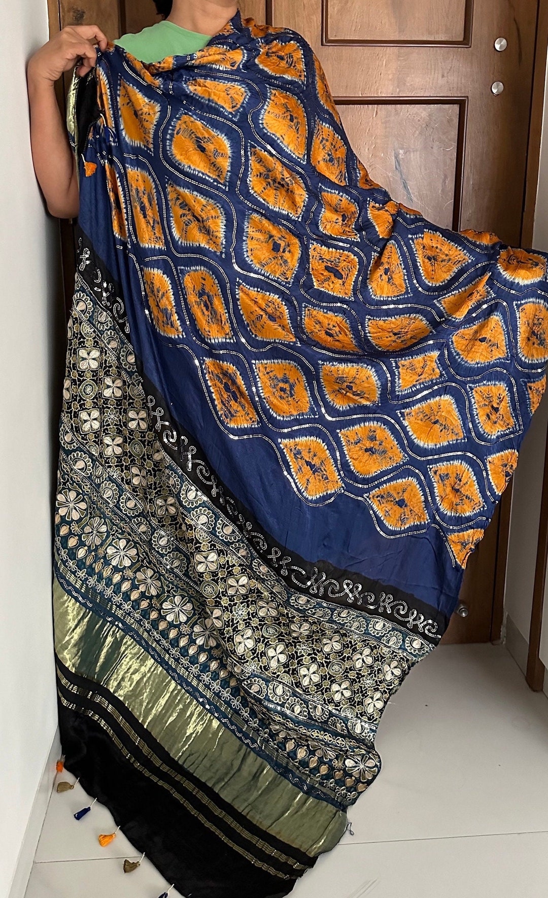 Multicolor - Shibori Clamp Dyed Modal Silk Dupatta with Zari Border 10
