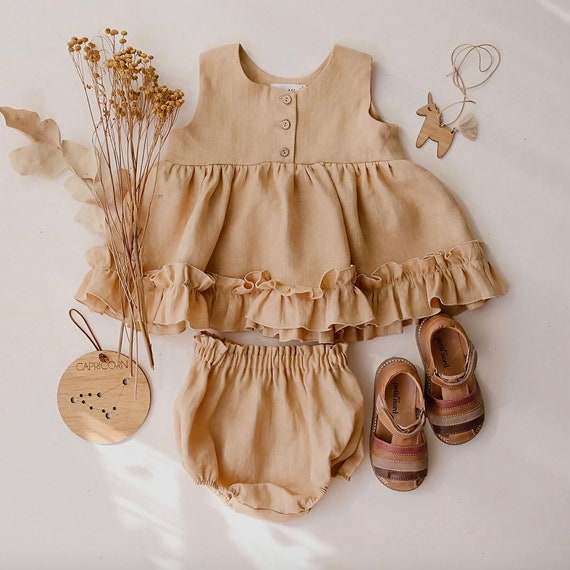 Baby Ruffle Dress Ruffle Linen Toddler Dress Frilly Baby | Etsy