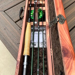 Handcrafted Graphite Fly Rod, Handmade Cedar Display Case and Two Fly Boxes, Ratan Handle, Reel, Line, Leaders ALL IN ONE-9&#39;, 5 wt, 4 piece