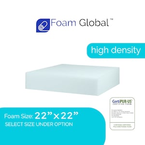 Foamma 6 x 22 x 25 Upholstery Foam High Density Foam (Chair Cushion Square Foam for Dinning Chairs, Wheelchair Seat Cushion Replacement)