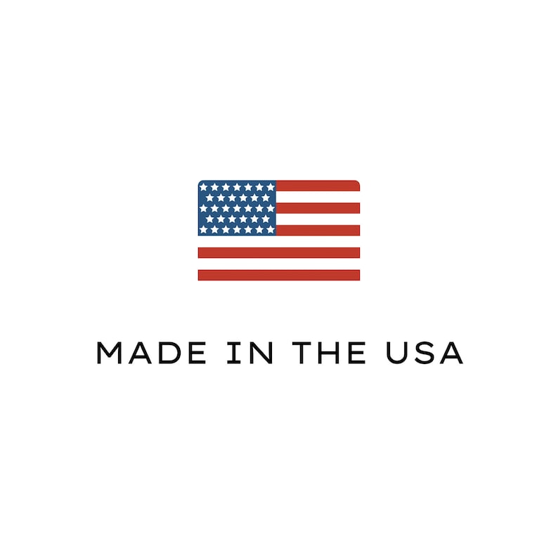 May include: A red, white, and blue American flag with 50 stars. The text "MADE IN THE USA" is below the flag.