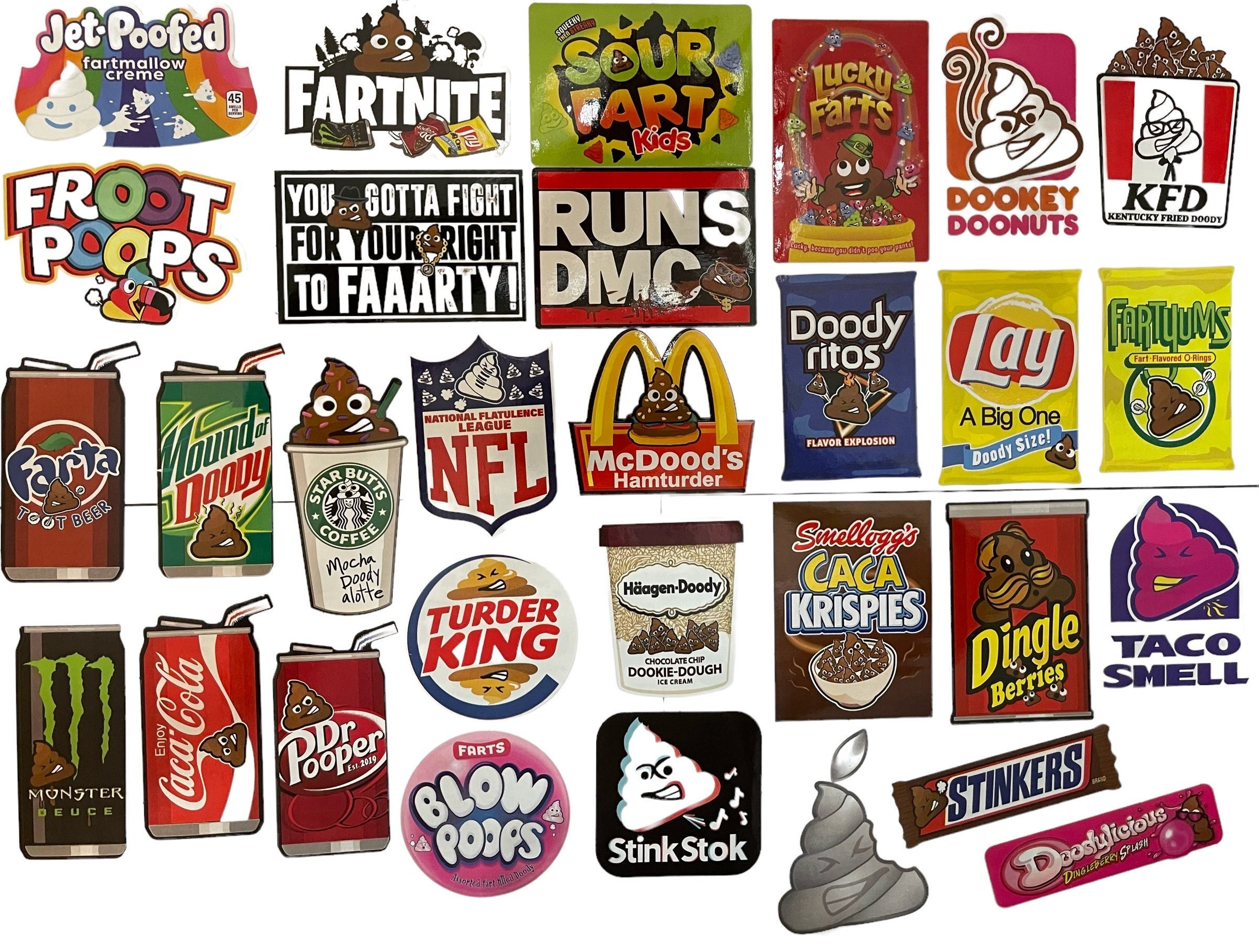 vergelijking touw betreuren Junk Food Doody Stickers Full Set of 30 Parody - Etsy
