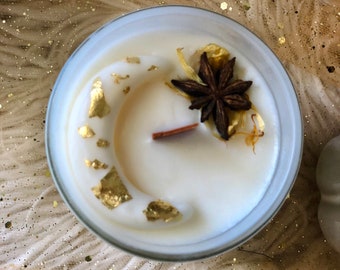 Moon Candle, Pumpkin Spice Latte Scent, Gold Leaf Soy Candle