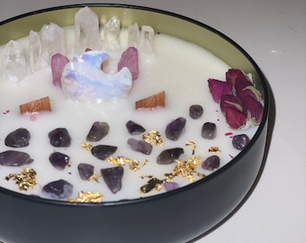 Crystal Manifestation Candle, Amethyst, Rose, Opalite, Soy Coconut Wax