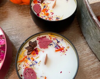 Fall Flannel Soy Candle, Wooden Wick, Autumn Herb Scented