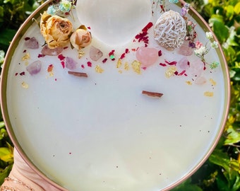 Self Love Crystal Candle: Rose Quartz, Selenite, Soy Wax