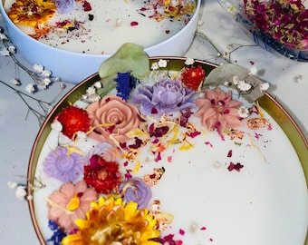 Dried Flower Herb Candle, Bamboo Coconut Scent, Soy Wax