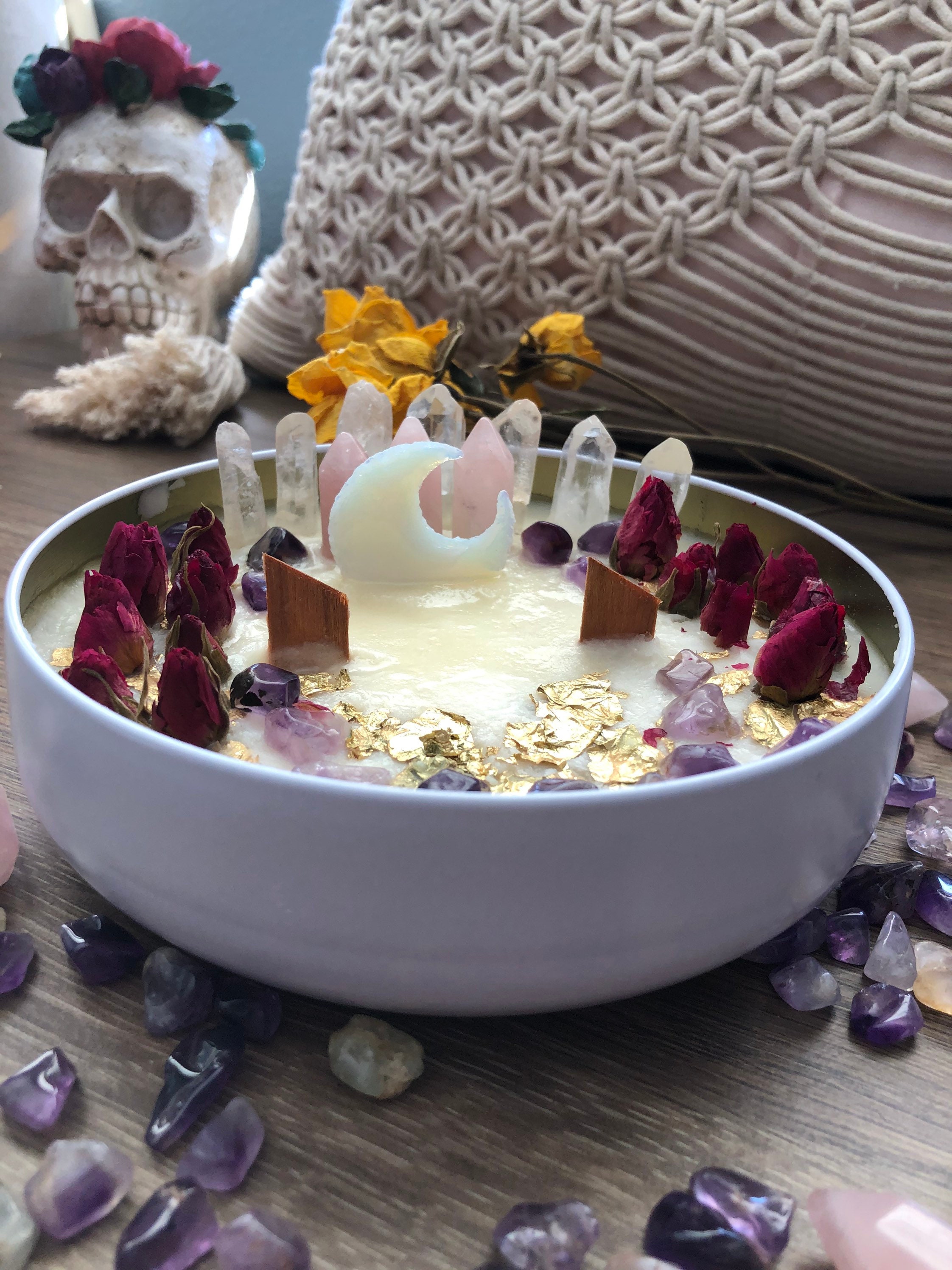 Manifestation Candle Crystal and Herb Candles Energy Clearing Etsy UK