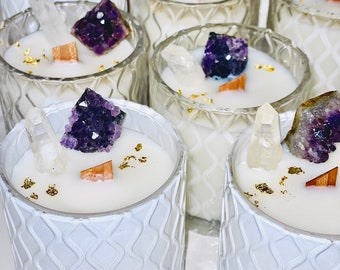 Amethyst Crystal Candle, Coconut Soy Wax, Wooden Wick