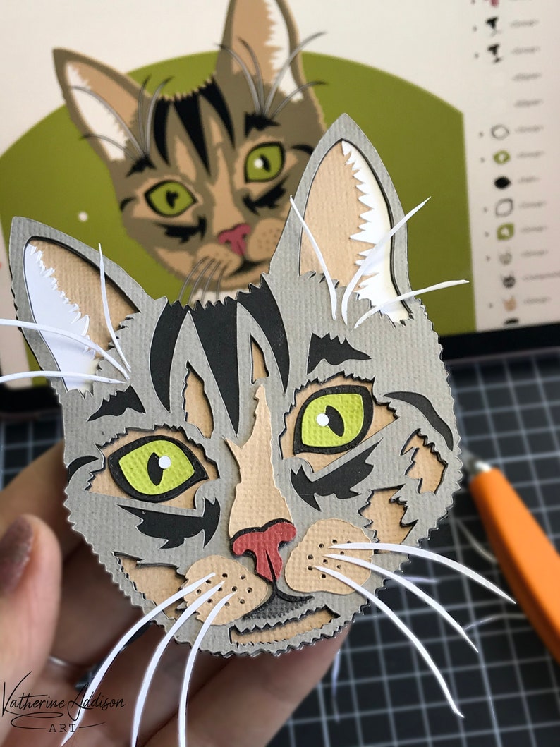 Download Animal Portrait Hand Made Paper Art Cat Cat Custom Paper Pet Face Portrait Paper Cut Art Gift Dog Dog Layered Fine Detail Mixed Media Collage Art Collectibles