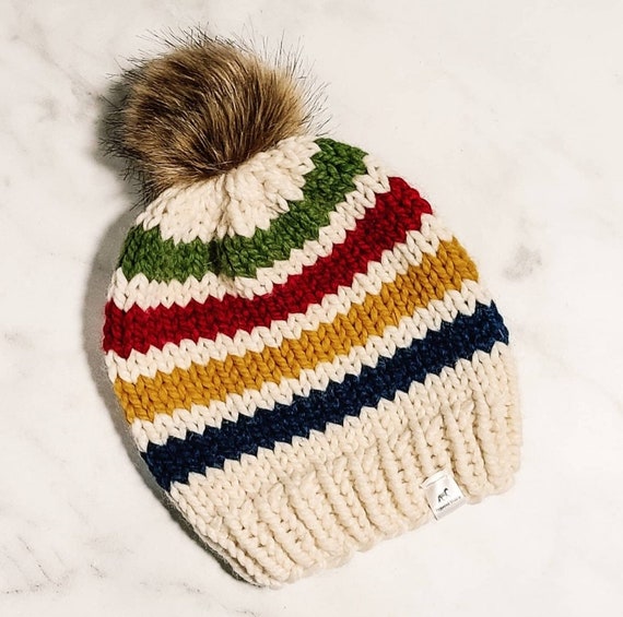 Hudson Bay Inspired Knit Beanie Toque 