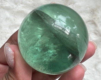 Green Ice Fluorite Sphere: Reiki Infused Crystal (44.5 mm) | Positive Energy | Intuition | Balance