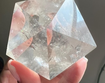 Rainbow Clear Quartz Crystal Icosahedron: Sacred Geometry Decor | Platonic Solid | Amplify Energy | Align Chakras