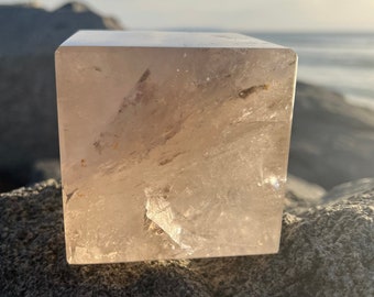 XXL Smoky Quartz Cube: Rainbow Inclusions (3.75 lbs) | Sacred Geometry | Platonic Solid | Protection |  Grounding