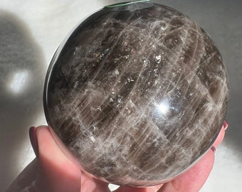 Black Moonstone Sphere: Reiki Cleansed Crystal | Grounding | Block Negative Energy | New Moon | New Beginning