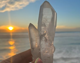 Tantric Twin Laser Lemurian Quartz Crystal: Reiki Healing Stone | Amplify Energy | Focus | Lightwork