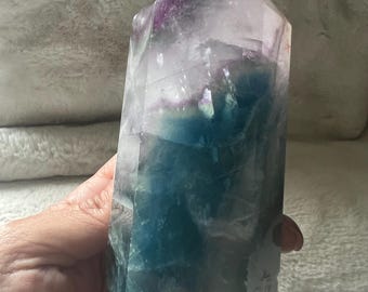 Chunky Fluorite Tower: Turquoise, Aqua, Purple Reiki Crystal | Balance | Harmony | Intuition