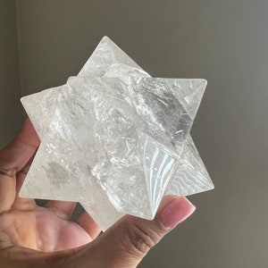 This is an XL genuine Clear Quartz Stellated Dodecahedron that has been cleansed and infused with Reiki. This gorgeous Clear Quartz Star is big and weighs 1.75 lbs! This is Sacred Geometry and Metatron's Cube.