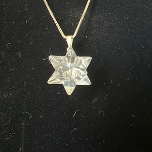 Mini Clear Quartz Stellated Dodecahedron 12 Pointed Star Pendant Necklace | Double Merkabah Jewelry | Sacred Geometry |  Crystal Gift