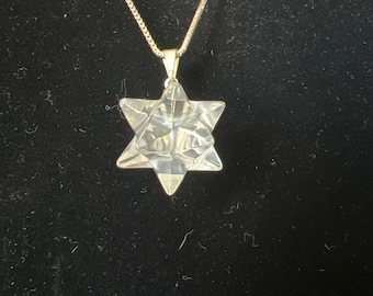 Clear Quartz Stellated Dodecahedron Pendant: Sterling Silver Double Merkabah Necklace | Sacred Geometry Jewelry