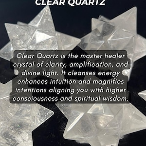Clear Quartz Merkaba stars—master healer crystals that amplify energy, enhance intuition, and align intentions with higher consciousness. Known for clarity and divine light, these sacred geometry crystals support spiritual growth, manifestation, and deep energy cleansing.
