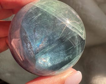 Turquoise Purple Fluorite Sphere: Reiki Cleansed Crystal | Positive Energy | Intuition Crystal | Cleanse Chakras