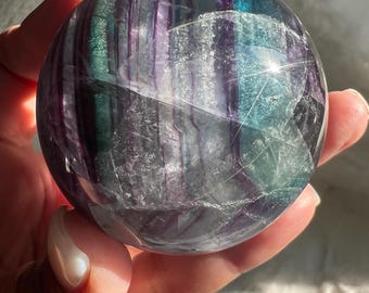 Rainbow Fluorite Sphere: Purple, Blue, Green Crystal - Reiki Cleansed