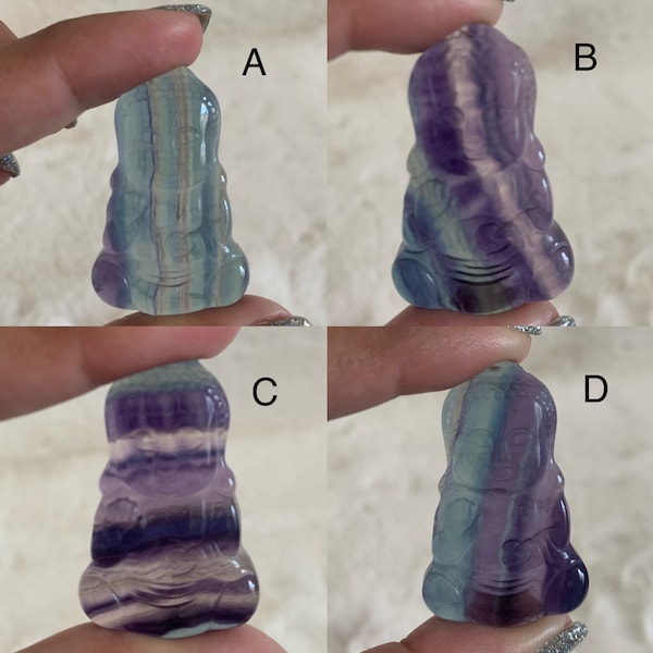 Small Blue, Green, Purple Rainbow Fluorite Carved Protection Buddha with Reiki | Altar | Amulet | Talisman | Balance | Meditation Tool