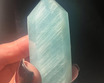 Chunky Aquamarine Tower Point: Reiki-Charged Crystal | Traveler's Stone | Purification | Peace | Communication | Public Speaking