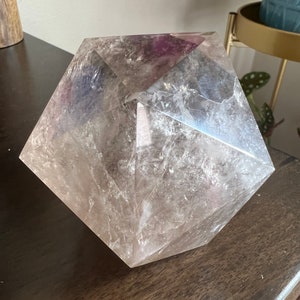 EXTRA LARGE Light Smoky Quartz Crystal Icosahedron w/ Reik + Rainbows | Platonic Solid | Sacred Geometry  | Protection | Grounding | Root