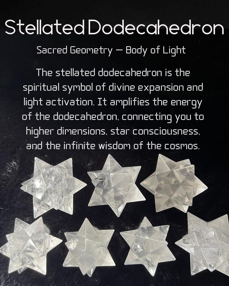 Clear Quartz Stellated Dodecahedron, a sacred geometry shape symbolizing light activation and divine expansion. This high-vibration crystal connects you to higher dimensions, cosmic wisdom, and star consciousness. Ideal for meditation, energy healing, and spiritual ascension.