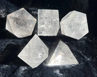 Clear Quartz Platonic Solid Set: Sacred Geometry Crystals, Reiki Infused | Lightwork | Master Healer | Amplify