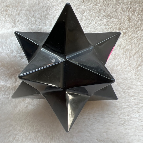 Medium Obsidian Stellated Dodecahedron | 12-pointed Star | Double Merkabah | Asteroid | Protection Stone | Crystal Gift | Home Decor | Root