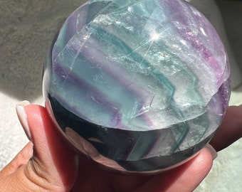 Chevron Fluorite Sphere: Green, Blue, Purple Crystal (494 g) | Balance Harmony | Positive Energy | Healing Stone
