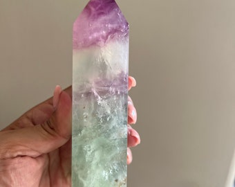 Green & Pink Ice Fluorite Obelisk Tower: Watermelon Fluorite | Intuition | Balance | Clear Decisions