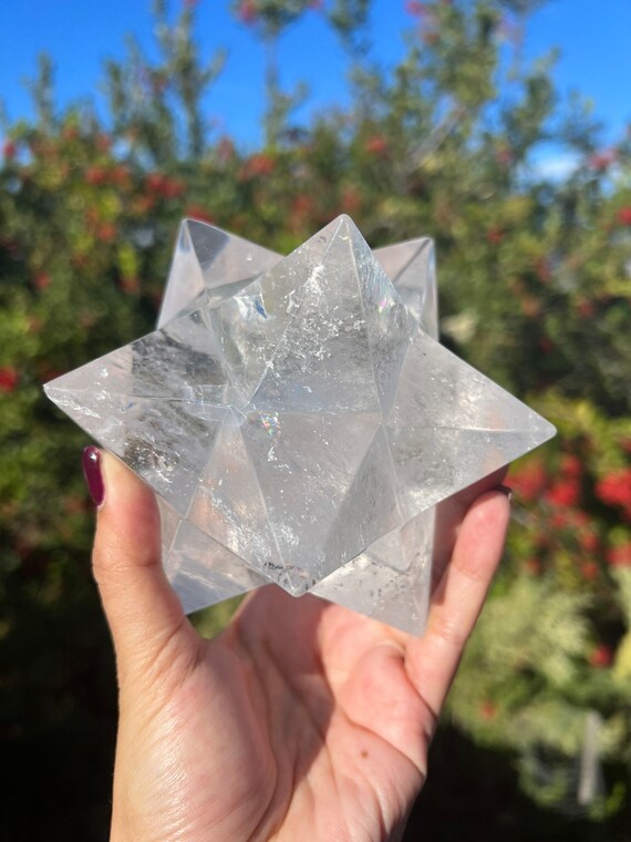 XXL Clear Quartz Stellated Dodecahedron: Sacred Geometry Star | Merkaba | Metatron"s Cube