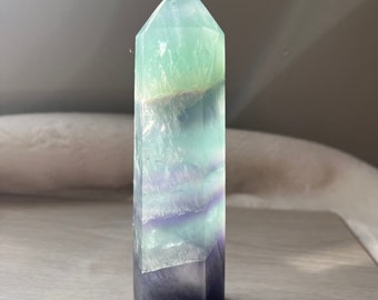 Large Green & Purple Fluorite Tower: Reiki Cleansed Crystal |  Balance and Harmony |