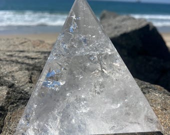 RARE Jumbo Clear Quartz Tetrahedron Pyramid w/ Reiki | Sacred Geometry | Platonic Solid | Master Healer | Personal Power Stone