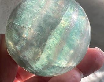 Green Fluorite Sphere with Mica: Reiki Infused Crystal (46.4 mm) | Positive Energy | Intuition | Balance