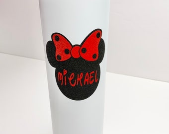 Disney Tumbler, Minnie Mouse Red Tumbler, Custom Minnie Mouse Cup, Minnie Cup, Stainless Steel Cup con tapa y pajita