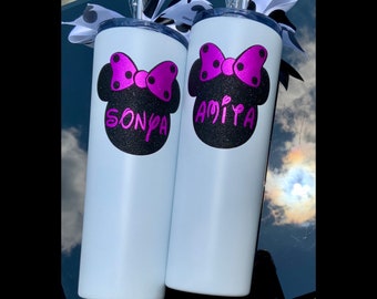 Disney Tumbler, Minnie Mouse Pink Tumbler, Personalized Minnie Mouse Cup, Minnie Cup, Stainless Steel Cup with lid and straw