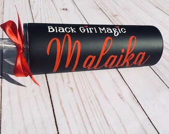 Black Girl Magic, Taza personalizada con tapa y pajita, Vaso Flaco, Regalo de cumpleaños personalizado, Regalo para el mejor amigo, Regalo para ella