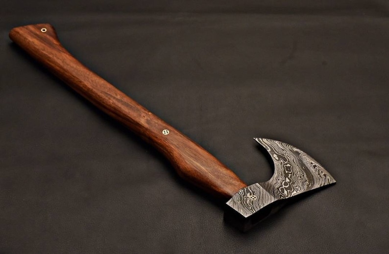 Custom Viking Beard Axe in Damascus Steel with Rosewood Handle main image 1