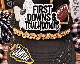First Downs & Touchdowns Trucker Hat | Bling Football Hat | Rhinestone Game Day Hat | Football Mom Hat | Tailgate Trucker Hat