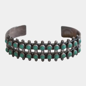 Vintage Southwestern Turquoise Double Cuff Sterling Silver Bracelet – 2.5&quot; x 1.75&quot; | Vtg Navajo Zuni Double Row Turquoise Cuff