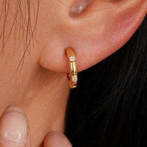 Sterling Silver Diamond Half Hoop Stud, 14K Gold Plated Open Curve Earlobe Hoop Earring, Clear CZ Wrap Around Butterfly Back Hoop Earring